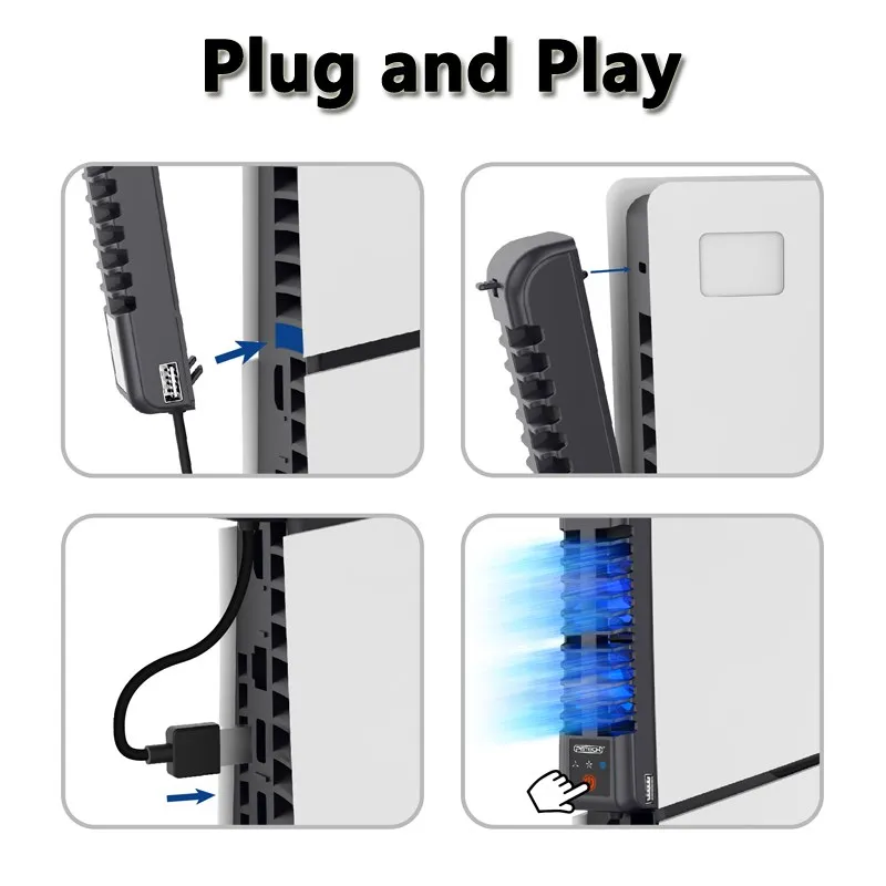 Cooling Fan with 3 Speed Cooler for PS5 Slim Disc & Digital Edition Console with LED Light USB 2.0 Hub for PS5 Slim Accessories