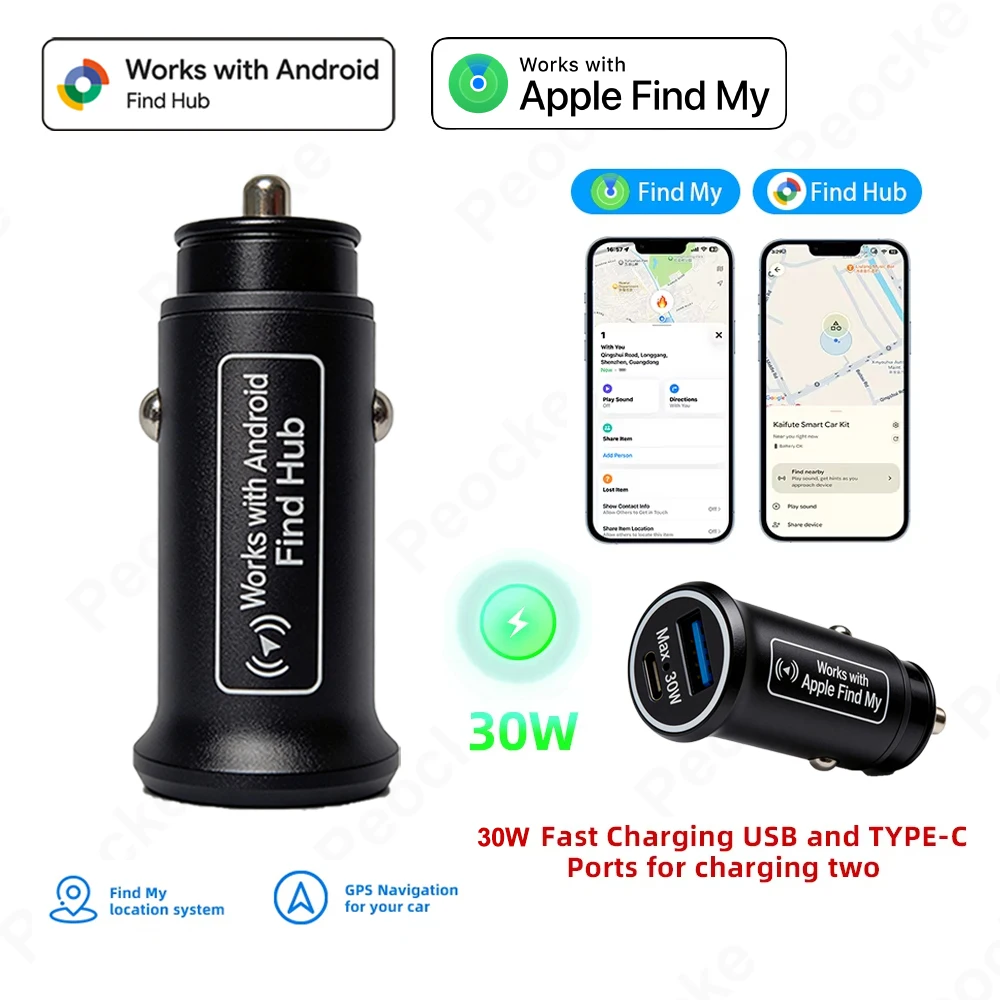 جهاز تتبع GPS مخفي للسيارة مع شاحن USB-C ودعم Apple Find My وGoogle Find Hub