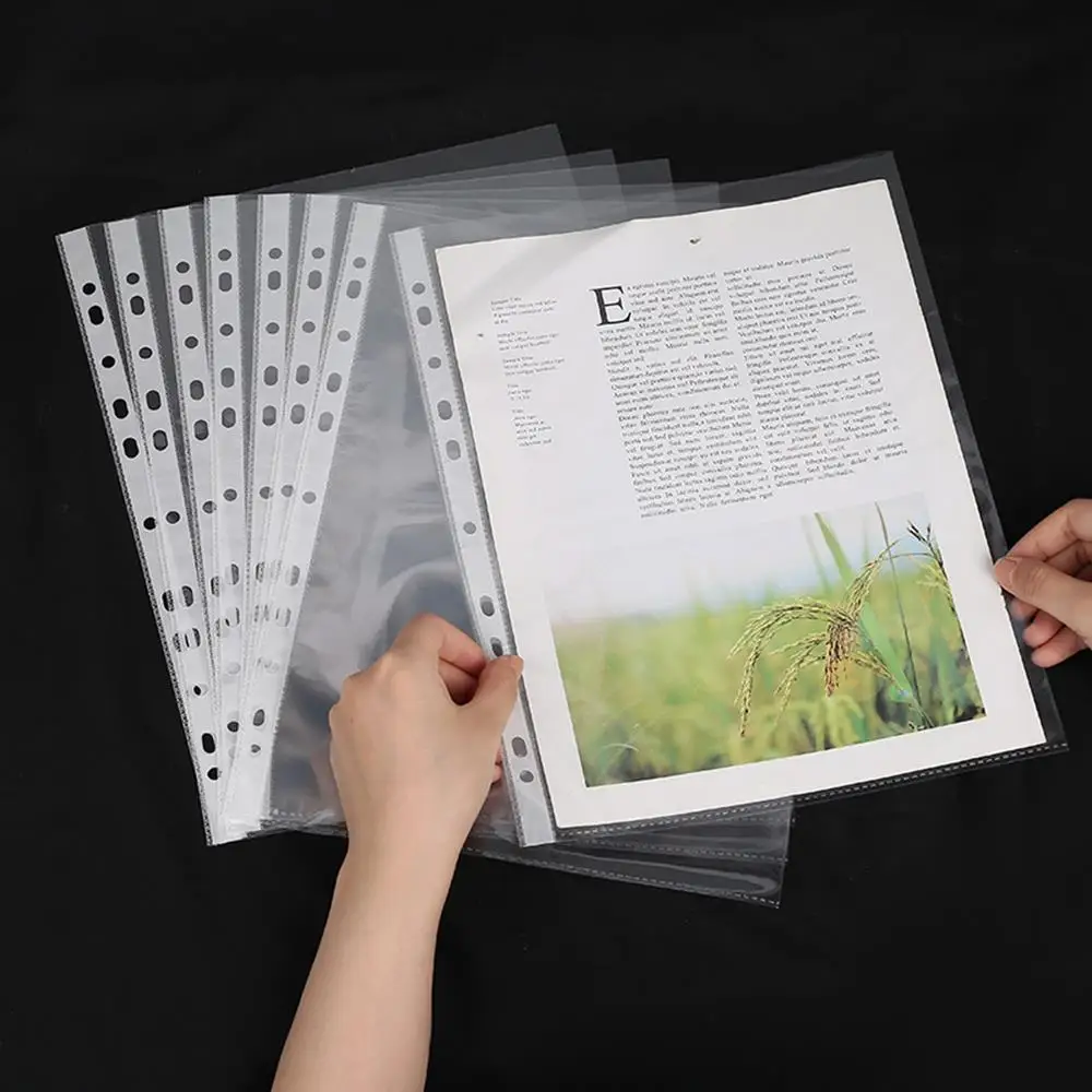 Plastic Wallets 100 Clear Plastic A4 Poly Punched Pockets Strong Filing Wallet Sleeves Protector | UK Hole Punch