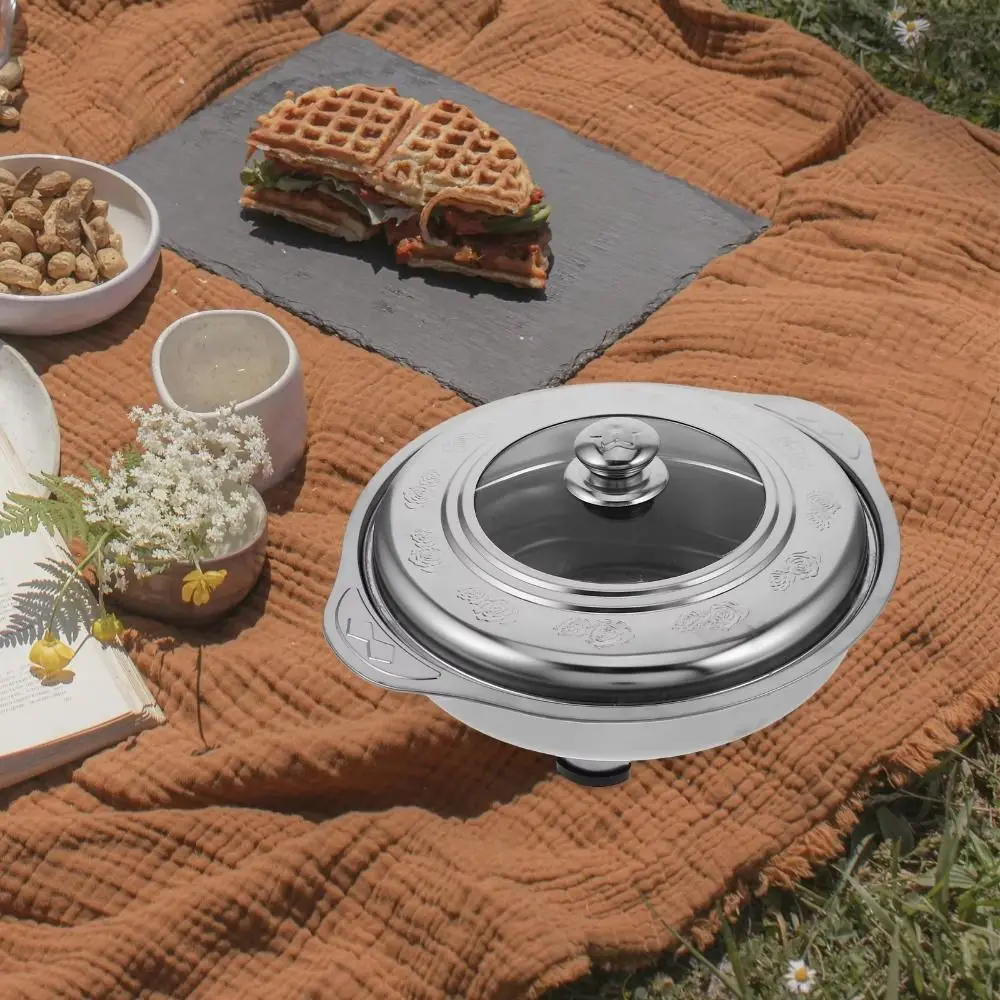 Stainless Steel Buffet Chafing Dish Food Tray Handle Hot Pot Portable Cooking Gear Multifunctional Save Space