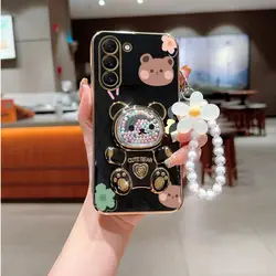 Charming Floral Bear Lanyard Phone Holder Case with Stand Feature - Samsung S20 Plus (Black)