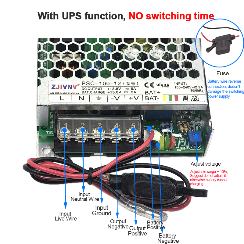 100W UPS Uninterruptible power supply smps Switching Power Supply AC to DC 13.8V 27.6V 2A/1A for Charge PSC-100-12 PSC-100-24