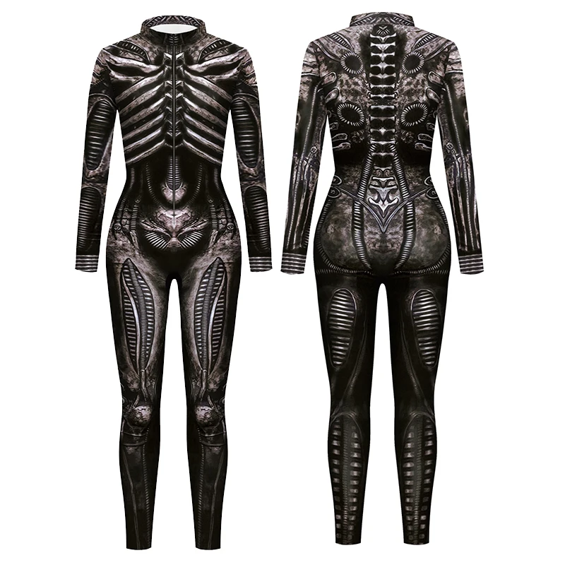 Men Skeleton Costume Front Zipper Carnival Purim Zentai Suit Zombie Jumpsuit Bodysuit Festival Party Clothes