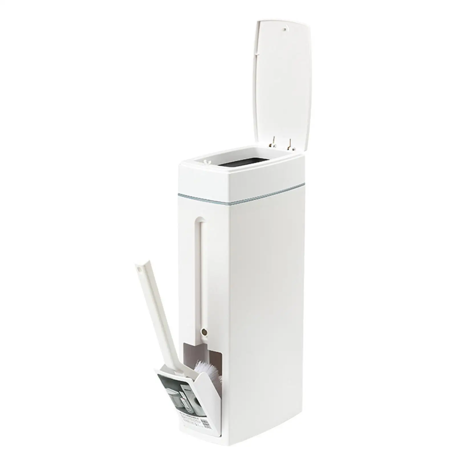 Bathroom Bin with Toilet Brush Holder,Trash Can,White Portable Paper Basket,Slim Trash Can with Toilet Brush for Bathroom