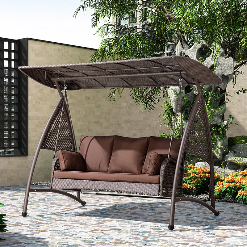 

Outdoor swing rocking chair courtyard swing chair garden courtyard terrace household swing weaving rattan iron hammock