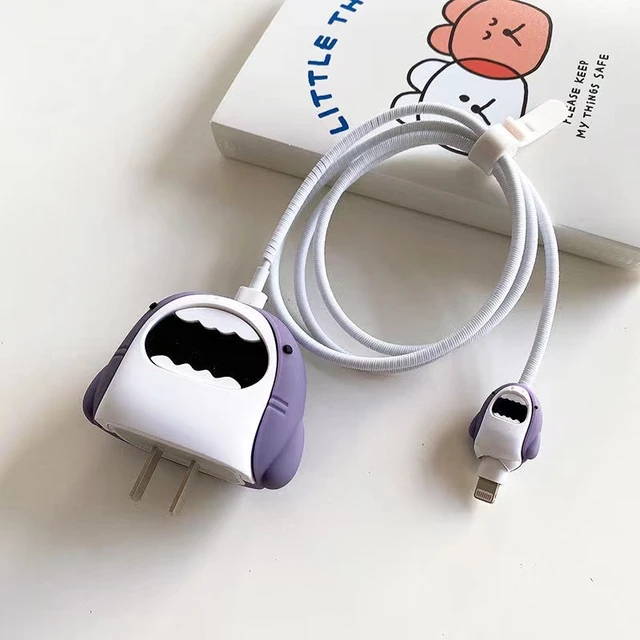 Juego de protectores de Cable de dibujos animados de tiburón para Apple,  18W, 20W, funda de cargador para Iphone 12, 11pro Max, Cable de datos,  cuerda de resorte, lindo - AliExpress