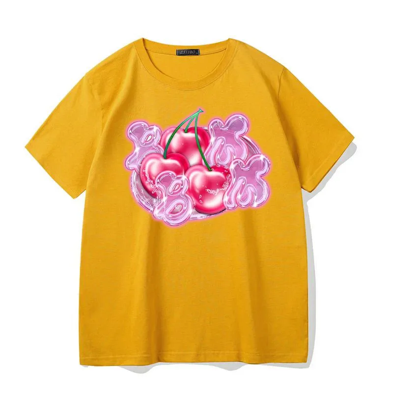 

Cartoon cherry printed women's T-shirt casual fashion short-sleeved blouse loose comfortable round collar street dress
