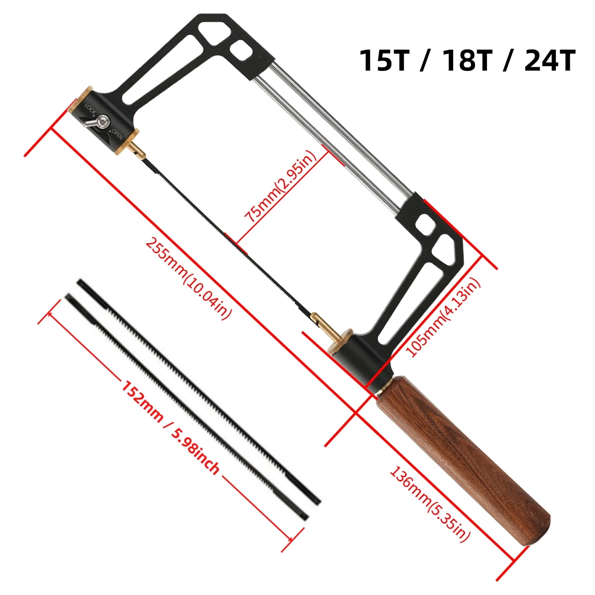 Coping Saw Aluminium Coping Frame Bundsäge und 3 Ersatzklingen-Set – für Holzbearbeitung, Holzbrett, Kunststoff- und Metallschneiden – Detail 4