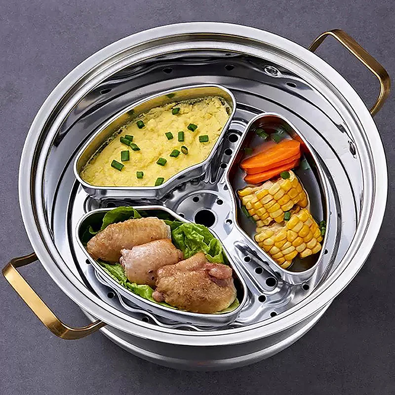 1PC Stainless Steel Steaming Plate Fan Shaped Divided Steaming Plate Household Food Bowl Kitchen Accessories