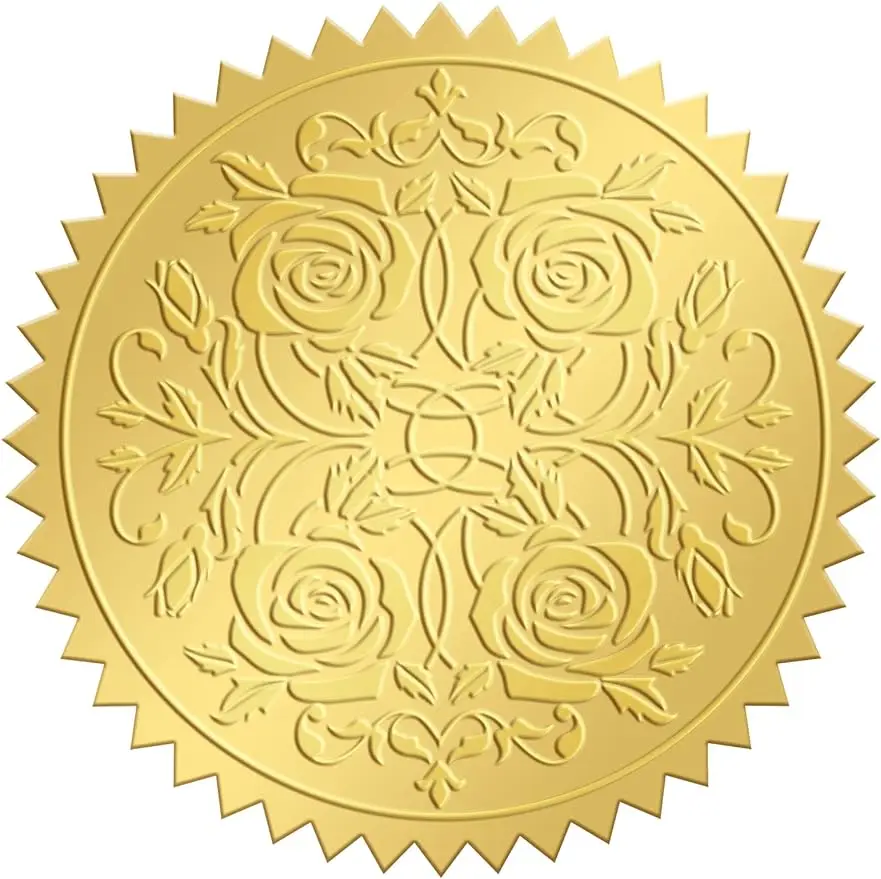 

50 мм золотые тисненые уплотнения для конвертов, наклейки розы, 100 шт., круглые самоклеящиеся тисненые фольгированные уплотнения, наклейки для свадьбы