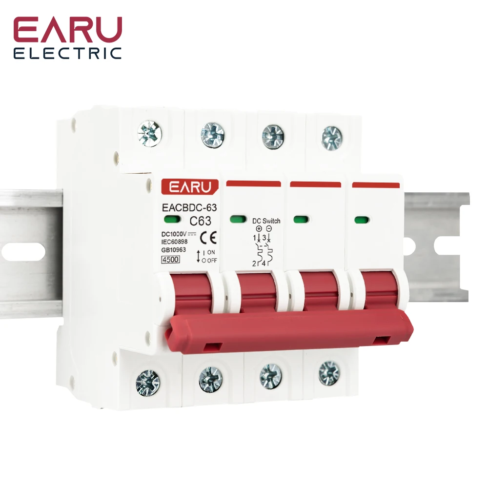 DC 1000V 1P 2P 3P 4P Solar Mini Circuit Breaker Overload Protection Switch6A~63A