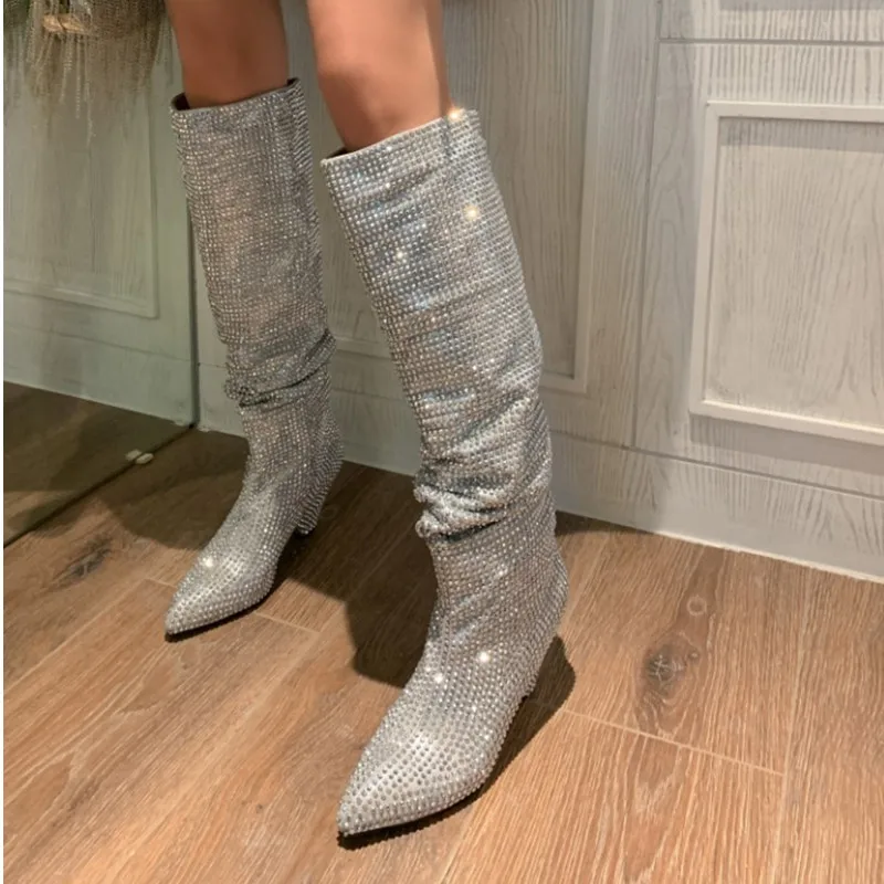 

2022 New Women's Boots Shiny Rhinestone Over-the-knee Boots Europe and The United States Fashion Sexy Banquet High-heeled Boots