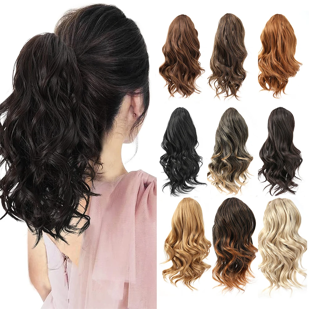 

Short Ponytail Extension Claw Curly Wavy Clip in Hairpiece Ponytail Hair Extensions Short Pony Tail Synthetic for Women