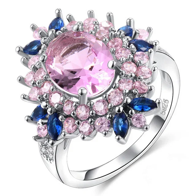 925 Sterling Silver Ring Women Gift AAA Multi color zircon Jewelry Blue Pave Flower Wedding Silver Rings silver rings,silver ring,wedding rings
