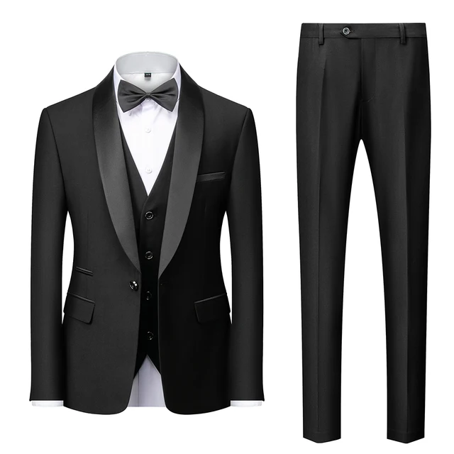 Men Mariage Color Block Collar Suits Jacket Trousers Waistcoat Male Business Casual Wedding Blazers Coat Vest Pants 3 Pieces Set 3