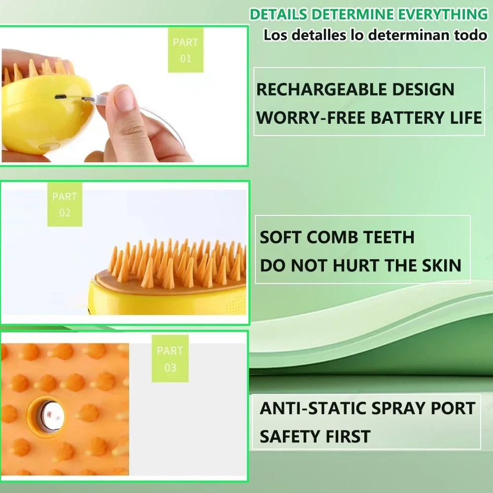 1-2Pcs 3 in 1 Cat Steam Brush Steamy Dog Brush Electric Spray Cat Hair Brushes for Massage Pet Grooming Comb Hair Removal Combs 5