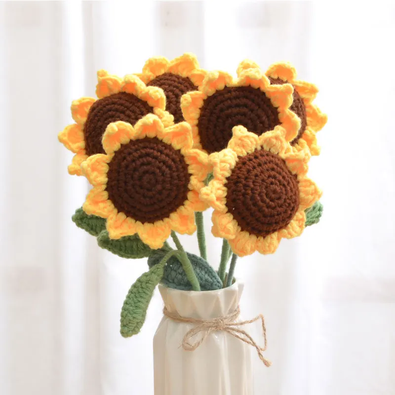 Flores artificiales tejidas a mano, tulipanes rosas, girasoles, ramo de  flores para el hogar, boda, fiesta, adornos de decoración, 1 ud. -  AliExpress