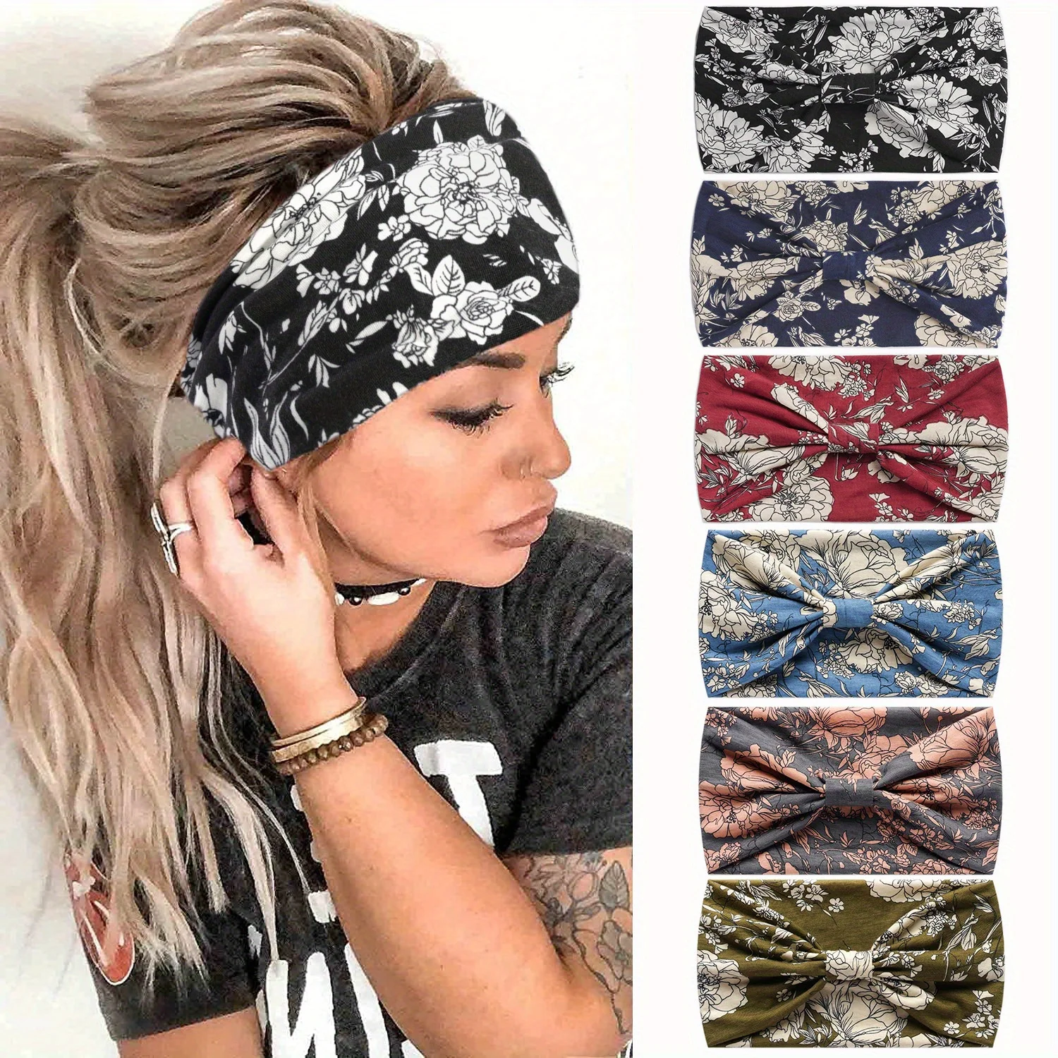 

Wide Flower Paisley Print Bohemia Stretch Turban Women Hair Accessories Headwear Yoga Bandage Hair Band Headband Headwrap