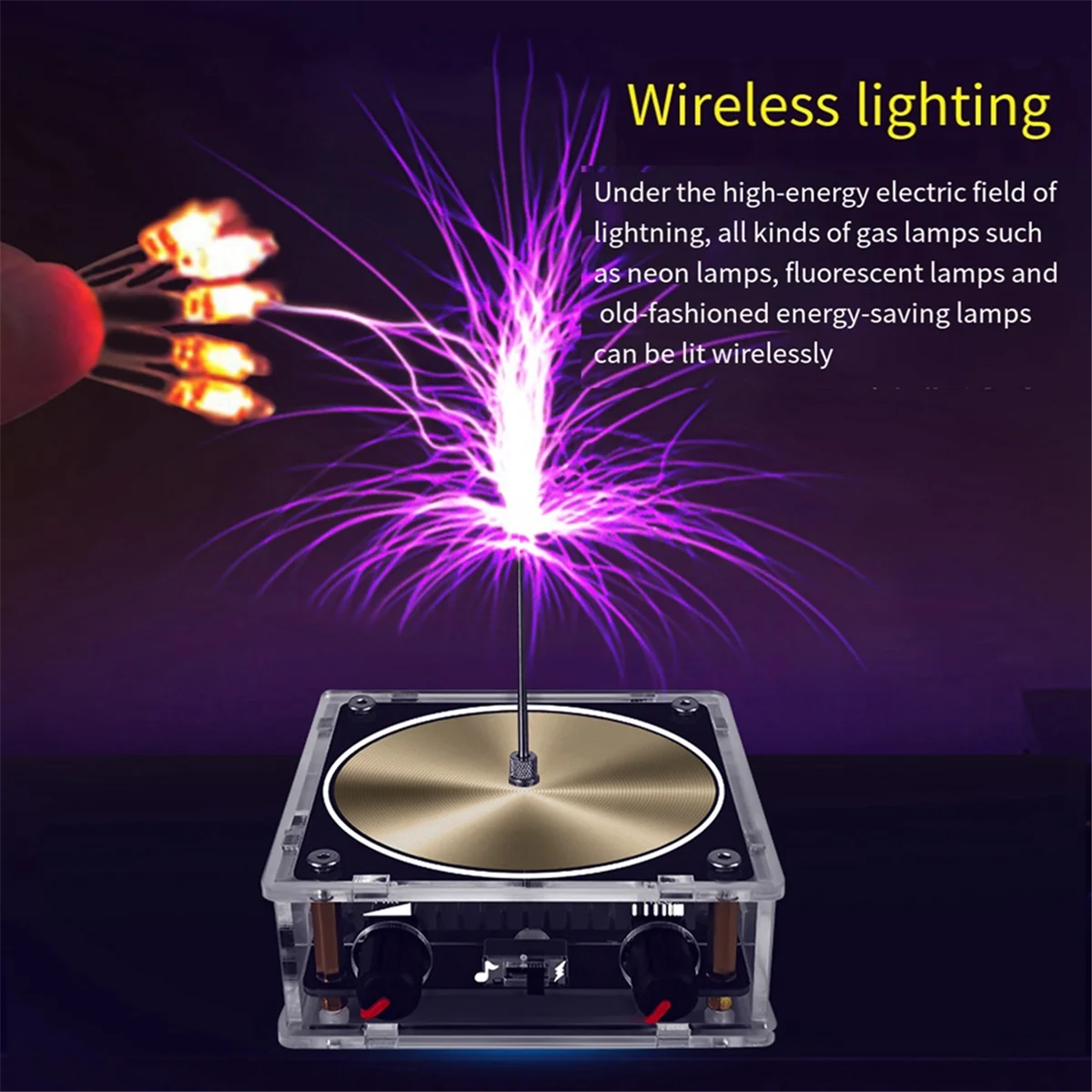 Popular For Tesla Gold Music Coil Artificial Lightning-Pattern Touchable Audio Input Bluetooth Science Experiment Coil, UK Plug