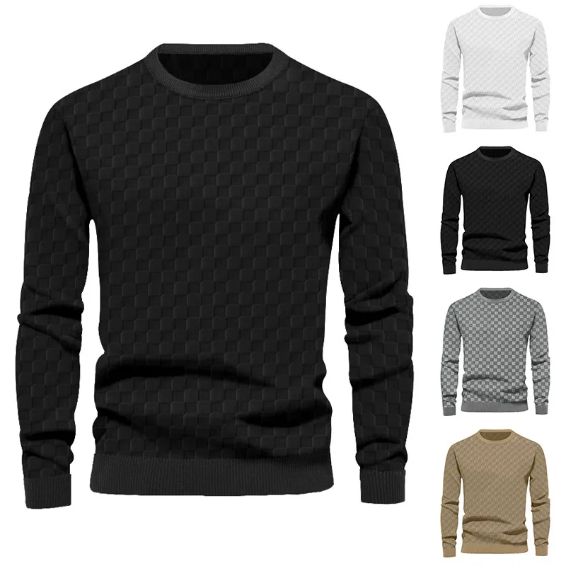 Winter Neue Karierte Pullover Rundhals Botto männer Mantel Mode Kleine Check Waffel Jugend Rundhals Jacquard Check Hoodie – Detail 5