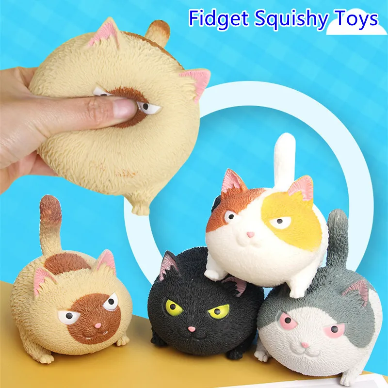 Pinch Angry Cat Fidget Squishy Toys Decompression Antistress Toys Cute Animal Orange Cat Puppet Squeeze Vent Toys For Children pea popper fidget toy