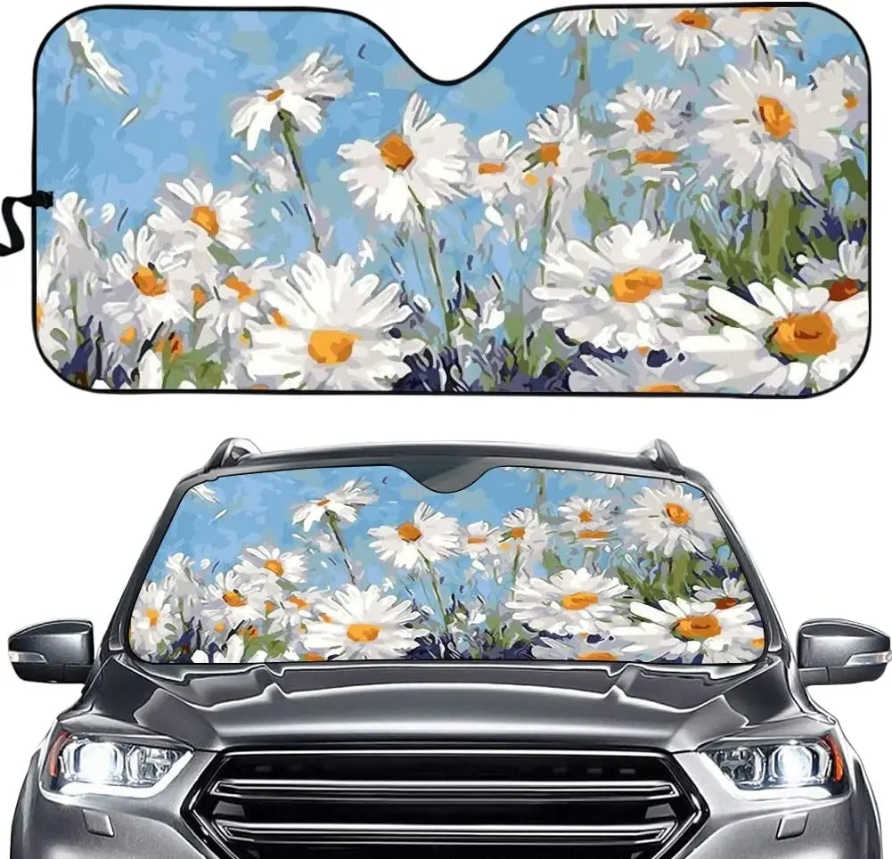 

Daisy Car Front Windshield Sun Shade Custom - Blocks UV Rays Sun Visor Protector - Accordion Folding Auto Sunshade for