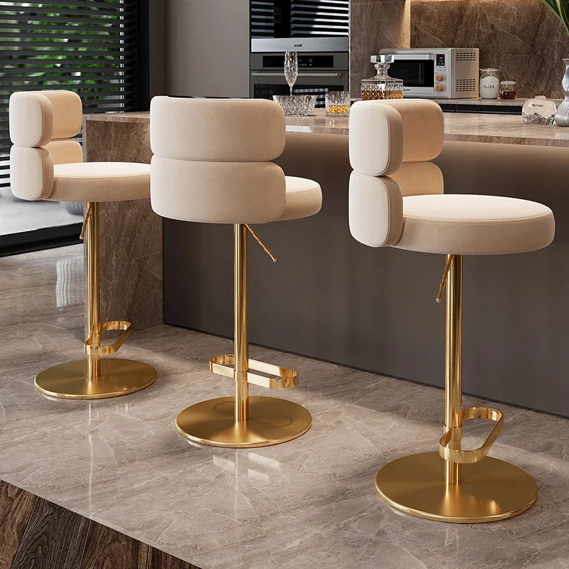 Gold Leg Ergonomic Bar Stools Nordic Minimalist Backrest Relaxing Counter Bar Chairs Adjustable Soft Sillas De Furniture