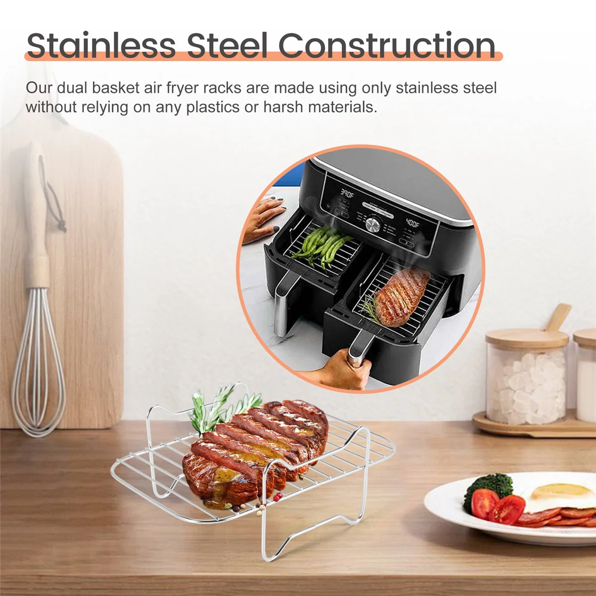 Air Fryer Rack for Ninja DZ201/DZ401 Foodi Accessories Stainless Steel Multi-Layer Stackable Dehydrator Rack HOT