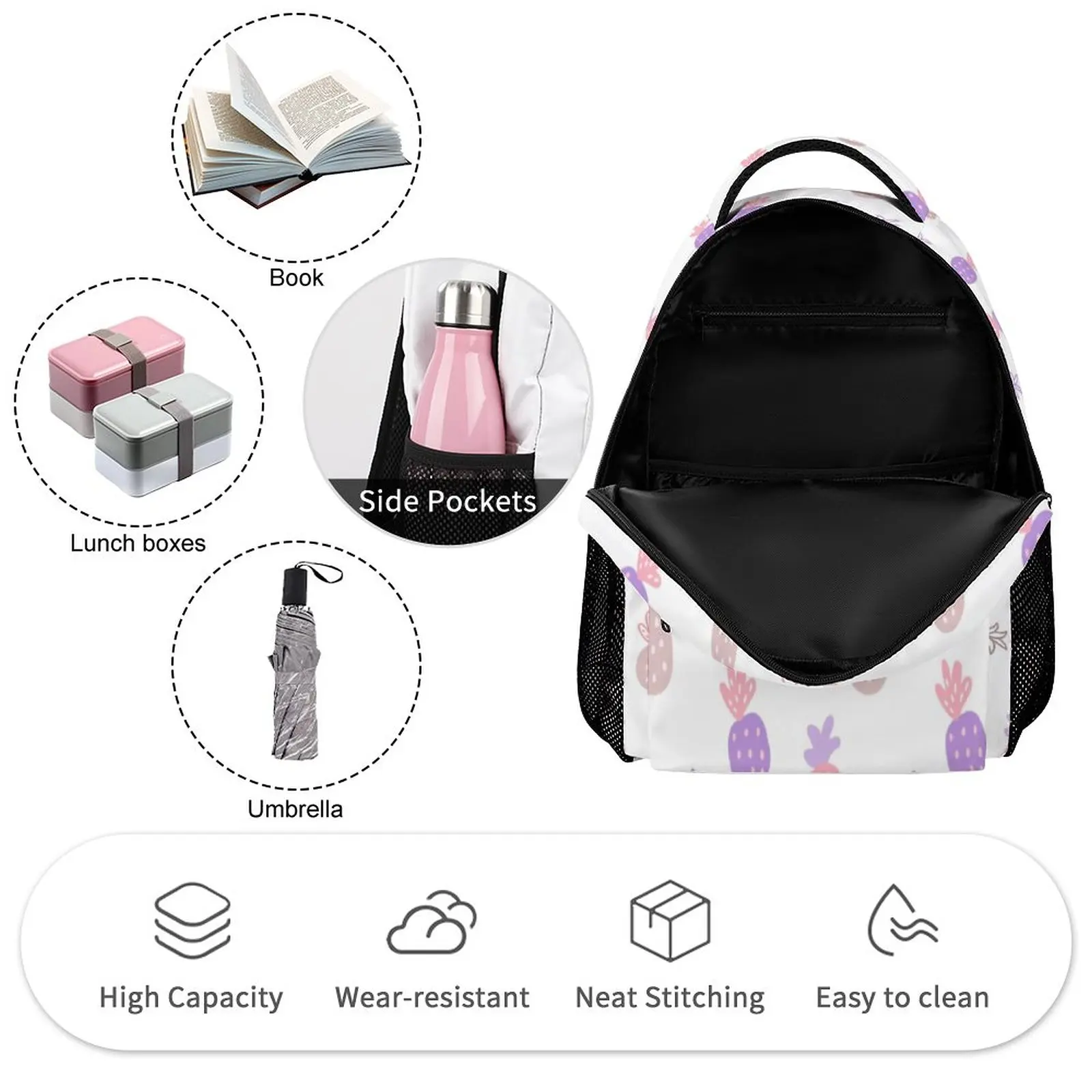 Customized Pattern Girls Simple Printing Schoolpack Pencil Case Backpack Large Capacity Pencil Case Leisure Travel Book Bag