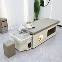 Lit de lavage moderne haut de gamme avec espace de rangement et repose-pieds, lit de lavage ergonomique pour salon de spa, équipé d'un bac à shampoing 2