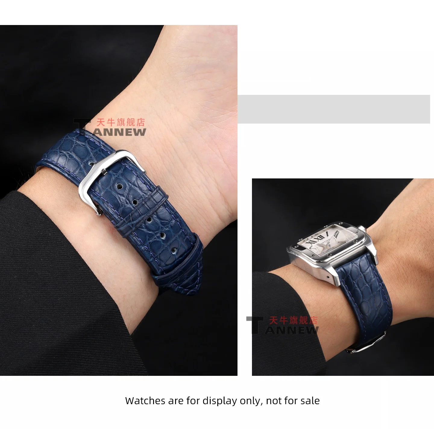 Premium Black Genuine Alligator Leather Watch Strap, 18mm 20mm Luxury Replacement Band