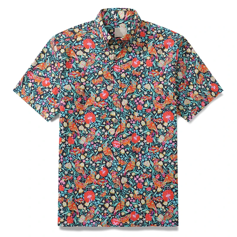 thumbnail image 1 of Camisa hawaiana de verano para hombre, con estampado de pájaros en 3D, para vacaciones, viajes, Hawái, manga corta, informal, de gran tamaño, con solapa, 1 of 5