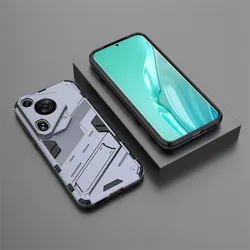 Enhanced Shockproof TPU Armor Silicone Stand Protective Phone Case for Huawei Pura70ProPlus (Gray)