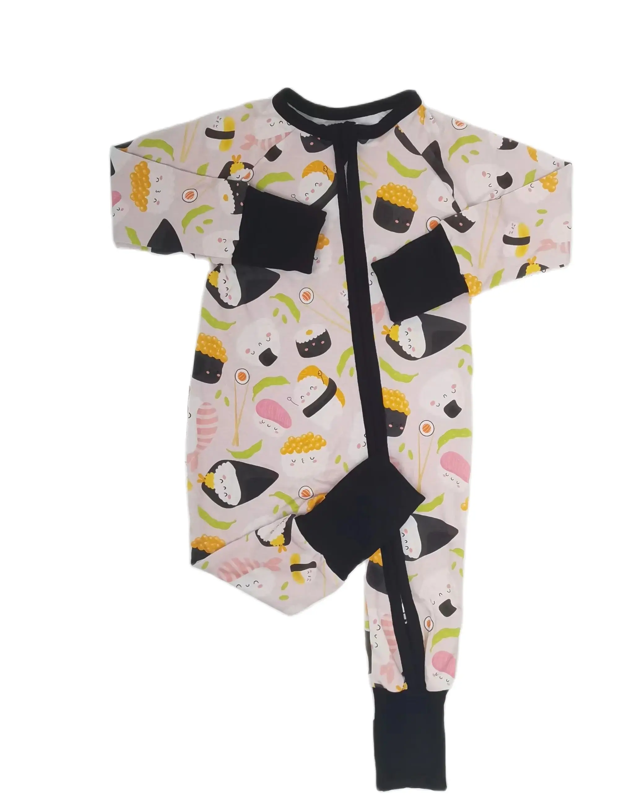 

Latest design Long sleeve baby Rompers 95% Bamboo Viscose Spandex Double Zipper Way Baby Pajamas