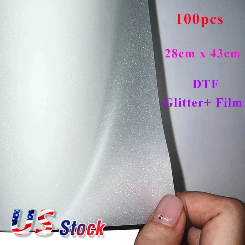 

CALCA DTF Glitter+ Film 11in x 17in/28cm x 43cm Cold Peel Single Side 100pcs Sheets for Direct to Transfer Film Ink Powder Paper