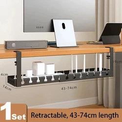 Under Table Storage Rack: Sleek Metal Cable Organizer with Retractable Power Strip Storage (Retractable)