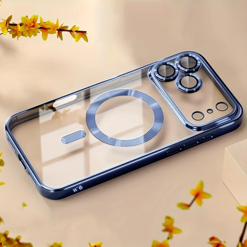 Sleek Magnetic Plating Clear Phone Case with Wireless Charging & Shockproof Protection