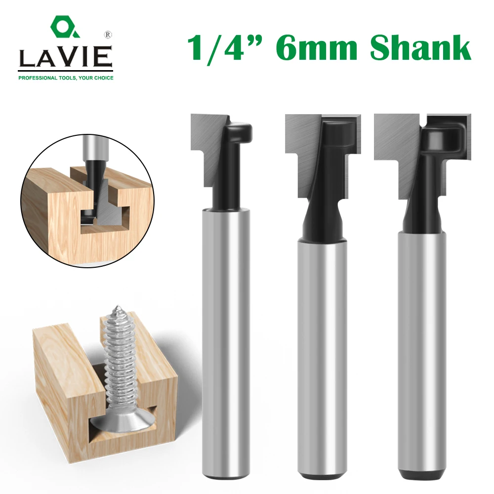 

LAVIE 6mm 1/4 Shank Black Keyhole Bit T-Slot Cutter Router Bit Woodworking Milling Cutter For Wood Tools Face Mill End Mill C06