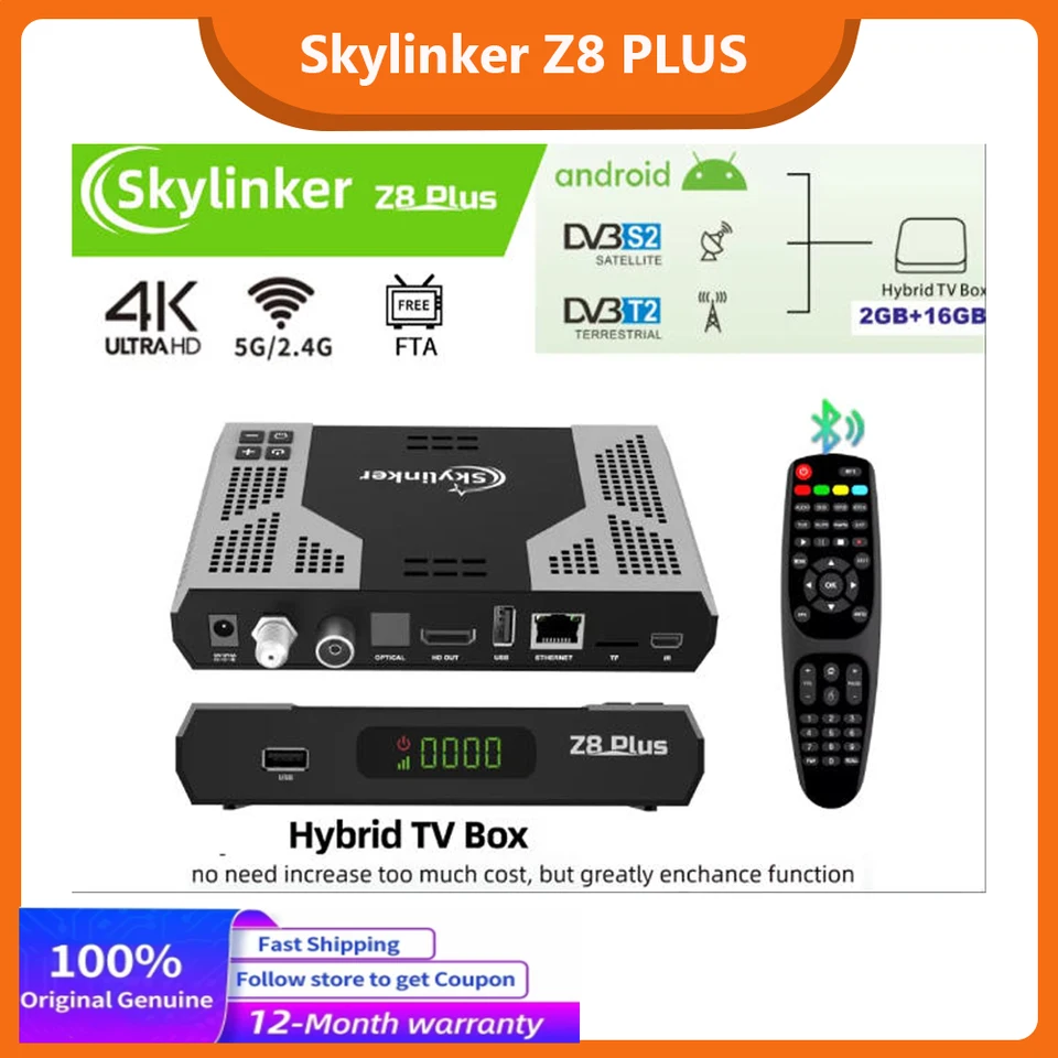 2025 Skylinker Z8 PLUS 4K Android 9.0 DVB-S2 T2 Hybrid TV Box 5G
