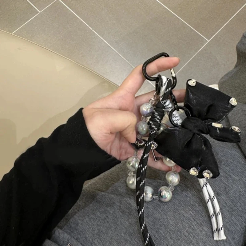 Original Series Bag Hanging, Original Design High-end Sense Complex Pendant, INS Metal Wind Bow Beaded Braided Rope Keychain