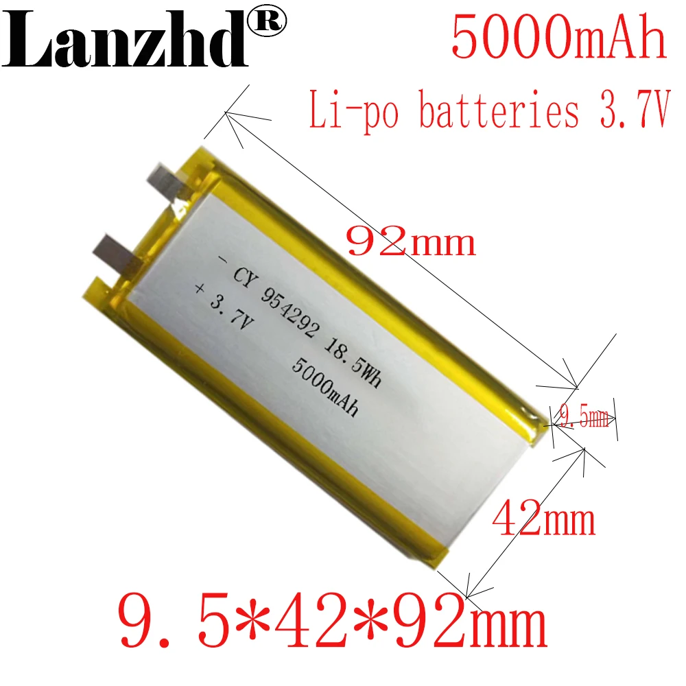 Baterias 3.7v 5000mah do Íon do li dos Peças Bateria do Polímero do Lítio-íon para o Banco Gps 954292 do pc da Tabuleta do Tesouro da Carga de Energia Móvel 112