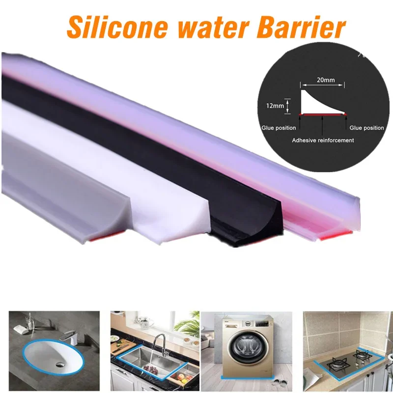 Description Picture 3 of itemRubber Silicone Shower Barrier Water Stopper Bathroom Waterproof Strip Water Retaining Strip Bendable Door Bottom Sealing Strip