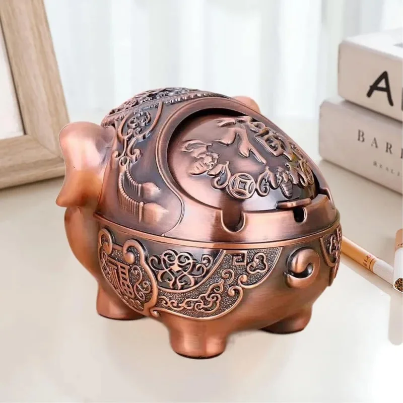 BWINKA Pig Cigarettes Ashtray Decorative Windproof Ashtray with Lid Metal Smoking Nice Gift for Men Women