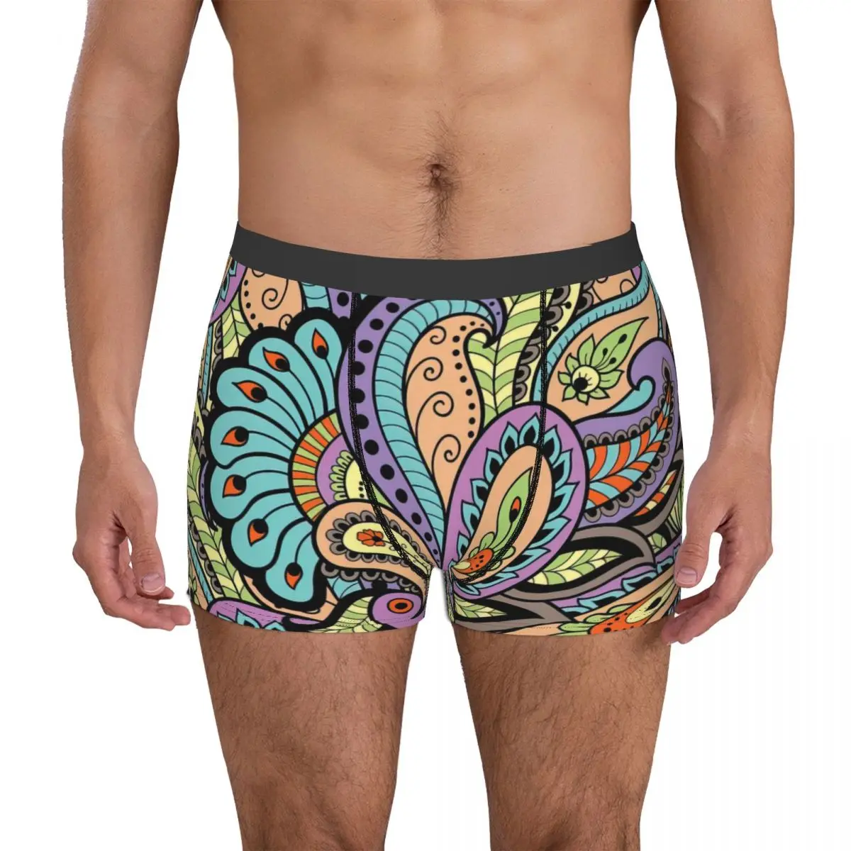 Paisley Drawing Underpants Breathbale Panties Male Underwear Print Shorts Boxer Briefs