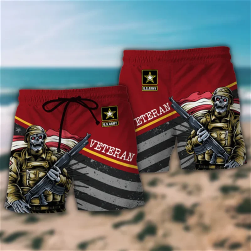 

America Camouflage Military Fans Tactics Board Shorts Men Cool 3D Printed Shorts Pants ARMY-VETERAN Swim Trunks Gym Shorts Male