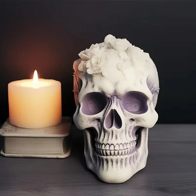 Moule à Bougie 3D Tête De Mort Rose En Silicone | Pour Halloween, DIY, Aromathérapie | 2 Pièces - 3