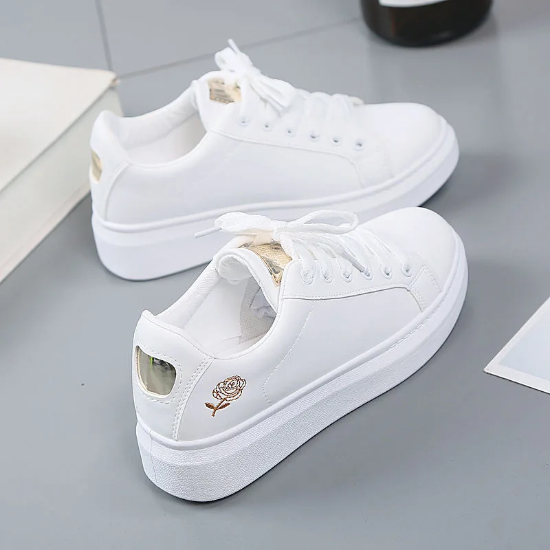 Zapatillas Deportivas Para Mujer Blancas - Ligeras, Transpirables, Con Encaje Bordado, Suela Plana, Ideales Para Diario O Deporte Casual