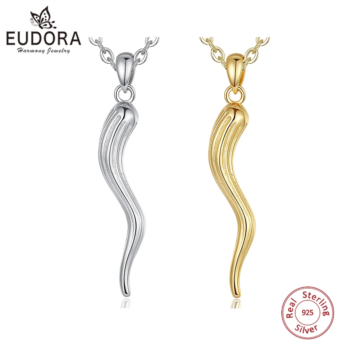 Eudora 925 Sterling Silver Italian Horn Pendant for Women Men Good Luck Friendship Dreams Amulet Necklace Personality Jewelry