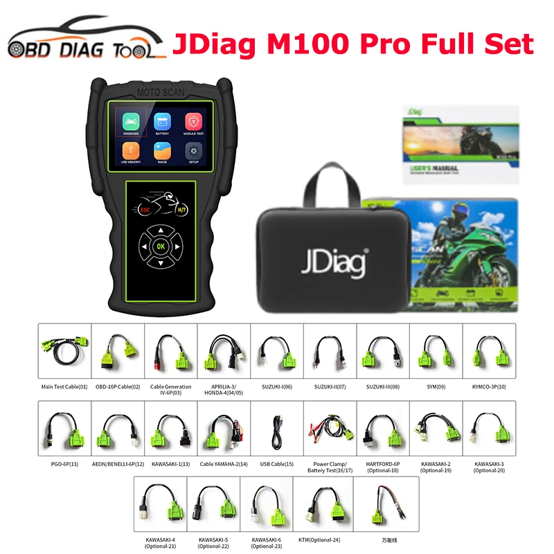 Original JDiag M100 Pro Motorcycle Diagnostic Scanner For KTM/Honda/Yamaha/Kawasaki Motor Scan Tool Motorbike Battery Tester
