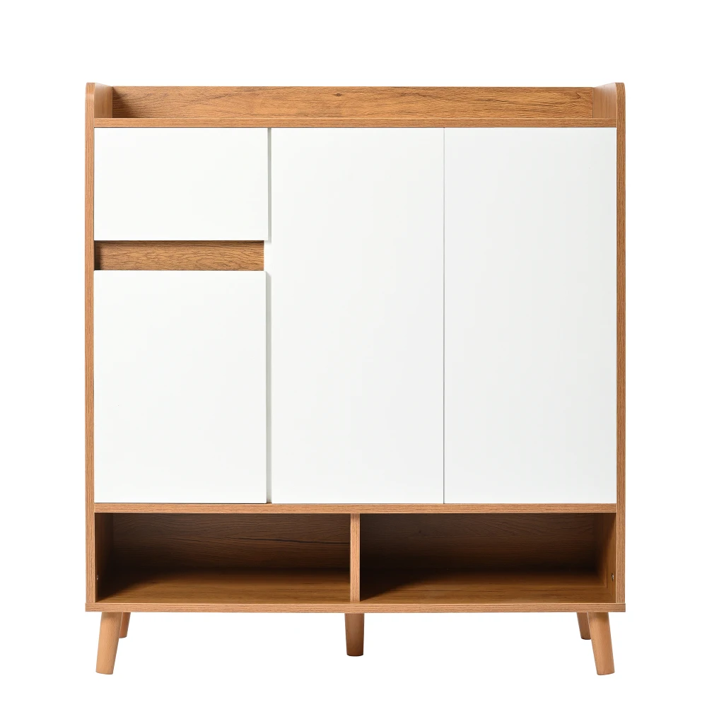 Closet Sideboard Shoe Wardrobe with Adjustable Folding Minimalist Design and Solid Wood Legs Organizer